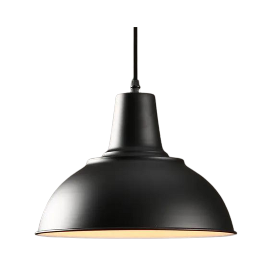 Industrial Glow dome pendant light, black shade with white interior, product view