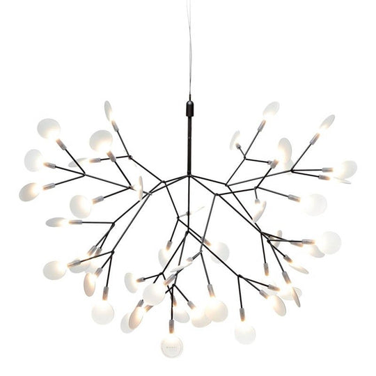 Firefly pendant light in black, branches tipped with leaf discs, product view