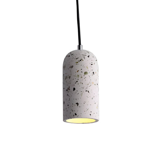 Minimalist cement pendant light, white terrazzo capsule, product view