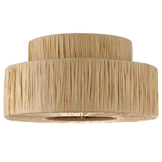Boho raffia double-layer ceiling light, two stacked drums, product view