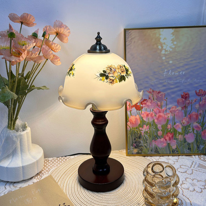 Oriental Dome Wood & Glass Table Lamp