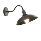 Bowl outdoor wall light, dark tilted shade on a gooseneck arm, product view