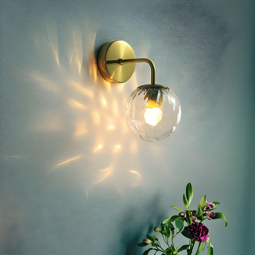 Modern Retro Rippled Glass Sphere Wall Light