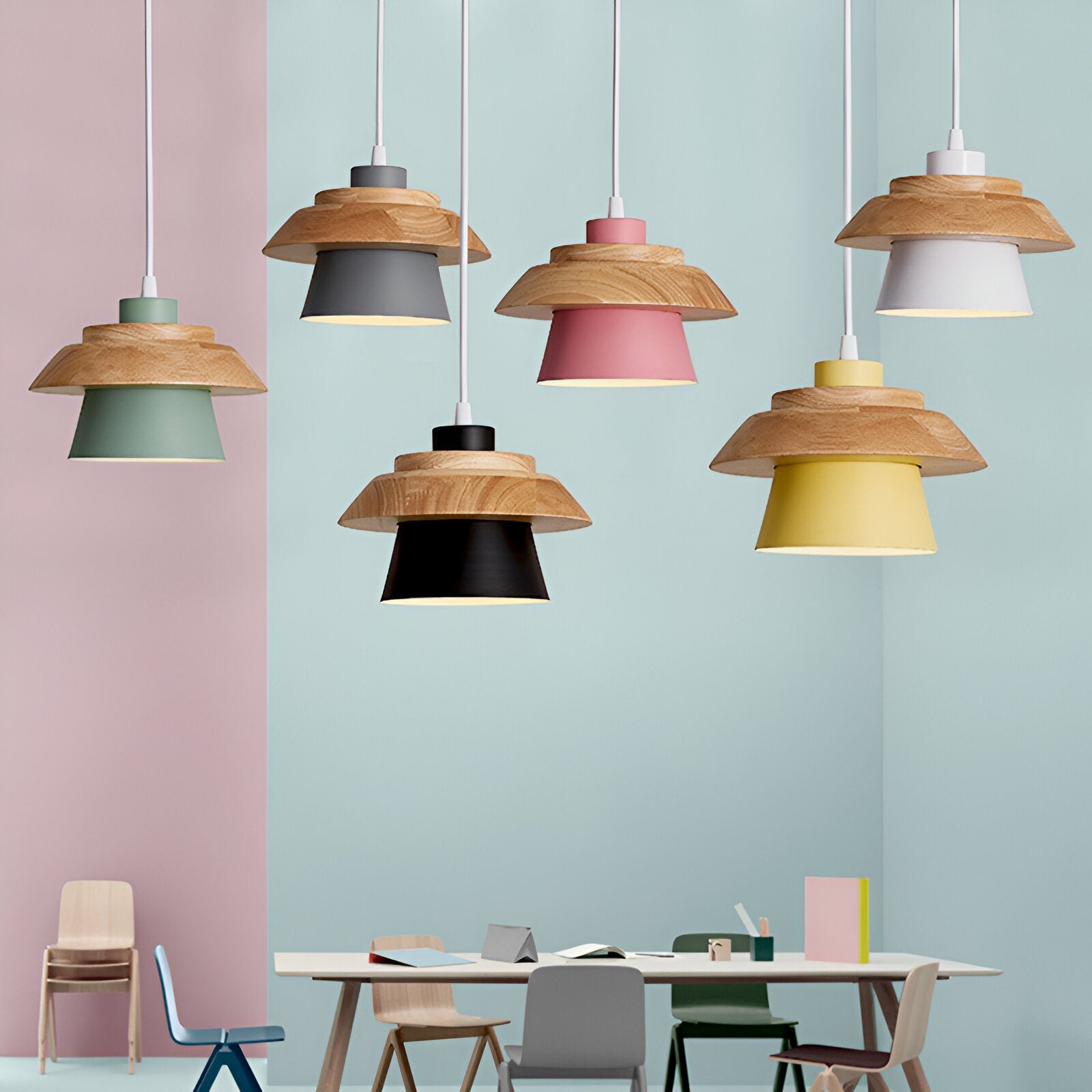 Macaroon Nordic Wood Color Pendant Light