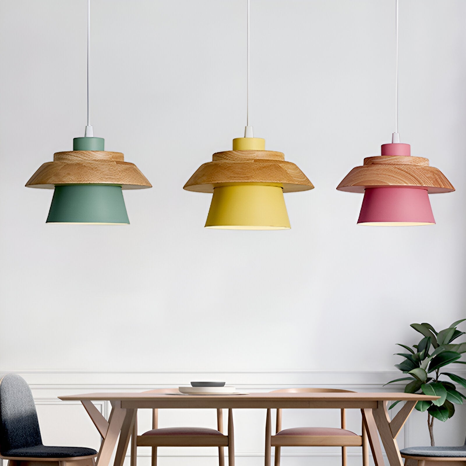 Macaroon Nordic Wood Color Pendant Light