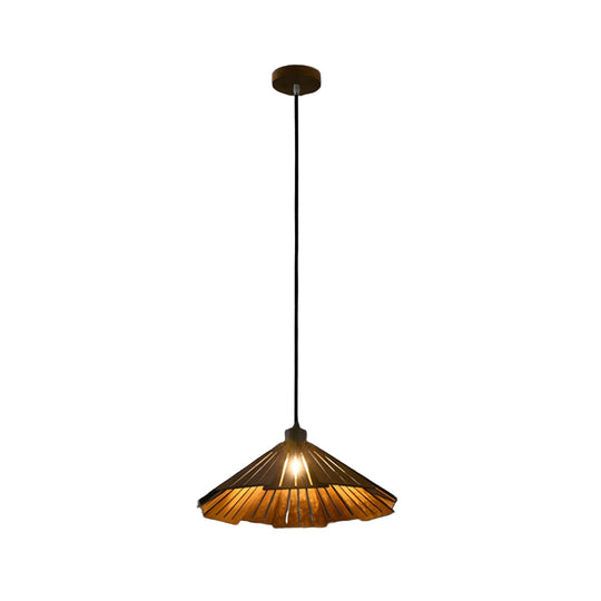 Sora wood cone pendant light, walnut slatted shade, product view