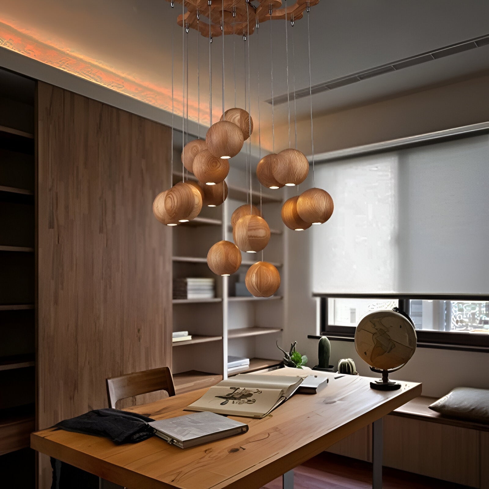 Milliere Nordic Wood Multi-Head Pendant Light