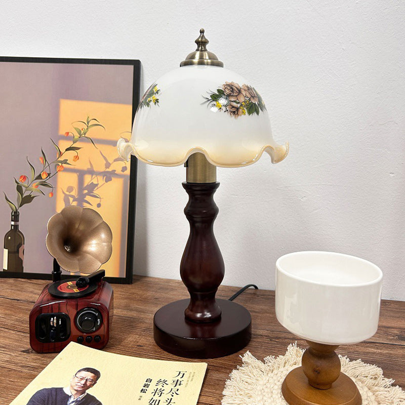 Oriental Dome Wood & Glass Table Lamp