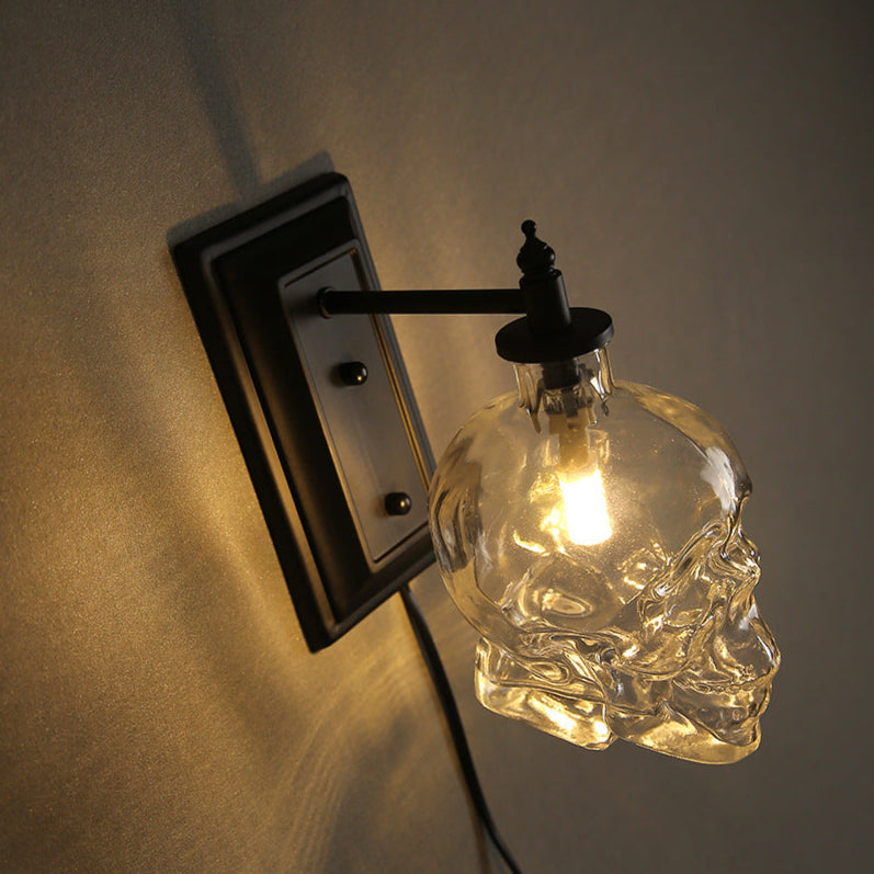 Clear Glass Skull Wall Light