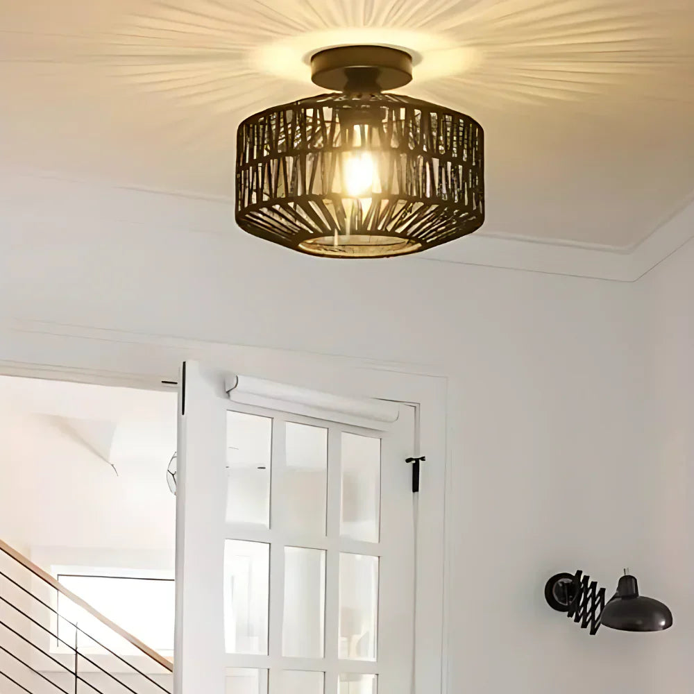 Woven Lantern Boho Radiance Rattan Ceiling Light
