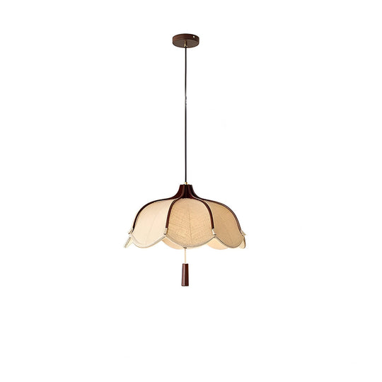 Wabi Sabi fabric flower pendant light, scalloped linen petals, product view