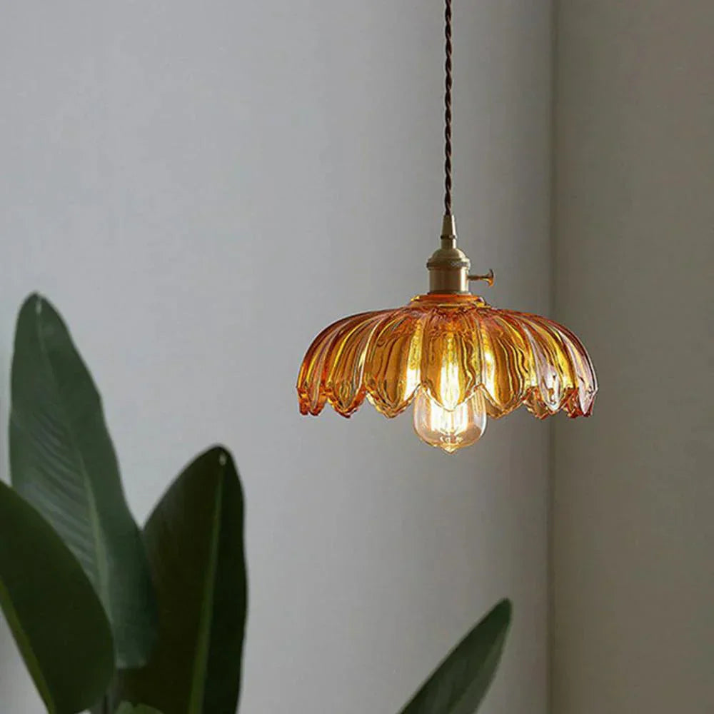 Emerald Lotus Retro Glass Ceiling Light