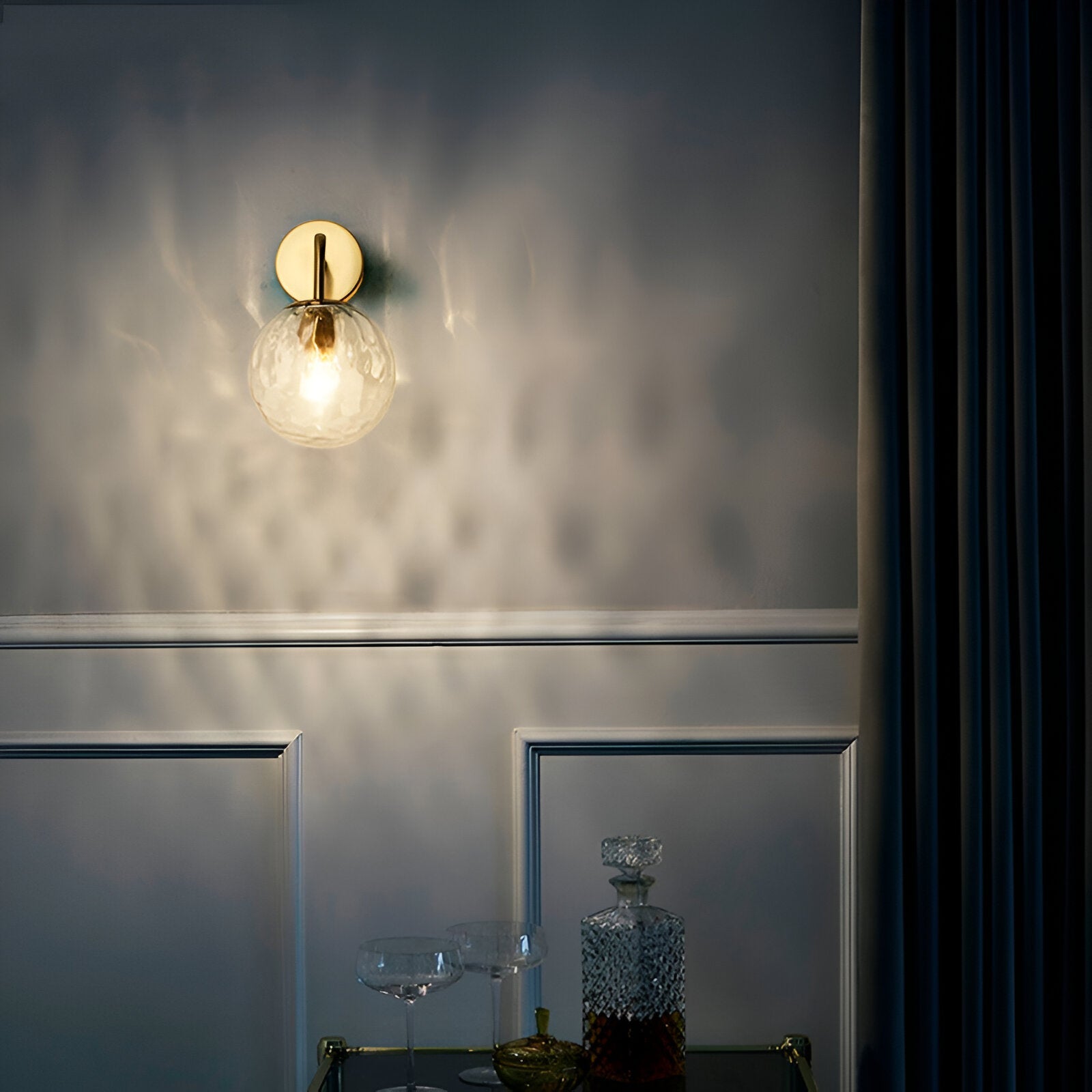 Modern Retro Rippled Glass Sphere Wall Light