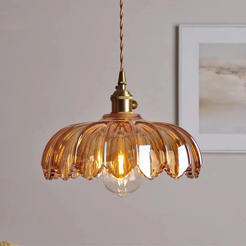 Emerald Lotus Retro Glass Ceiling Light