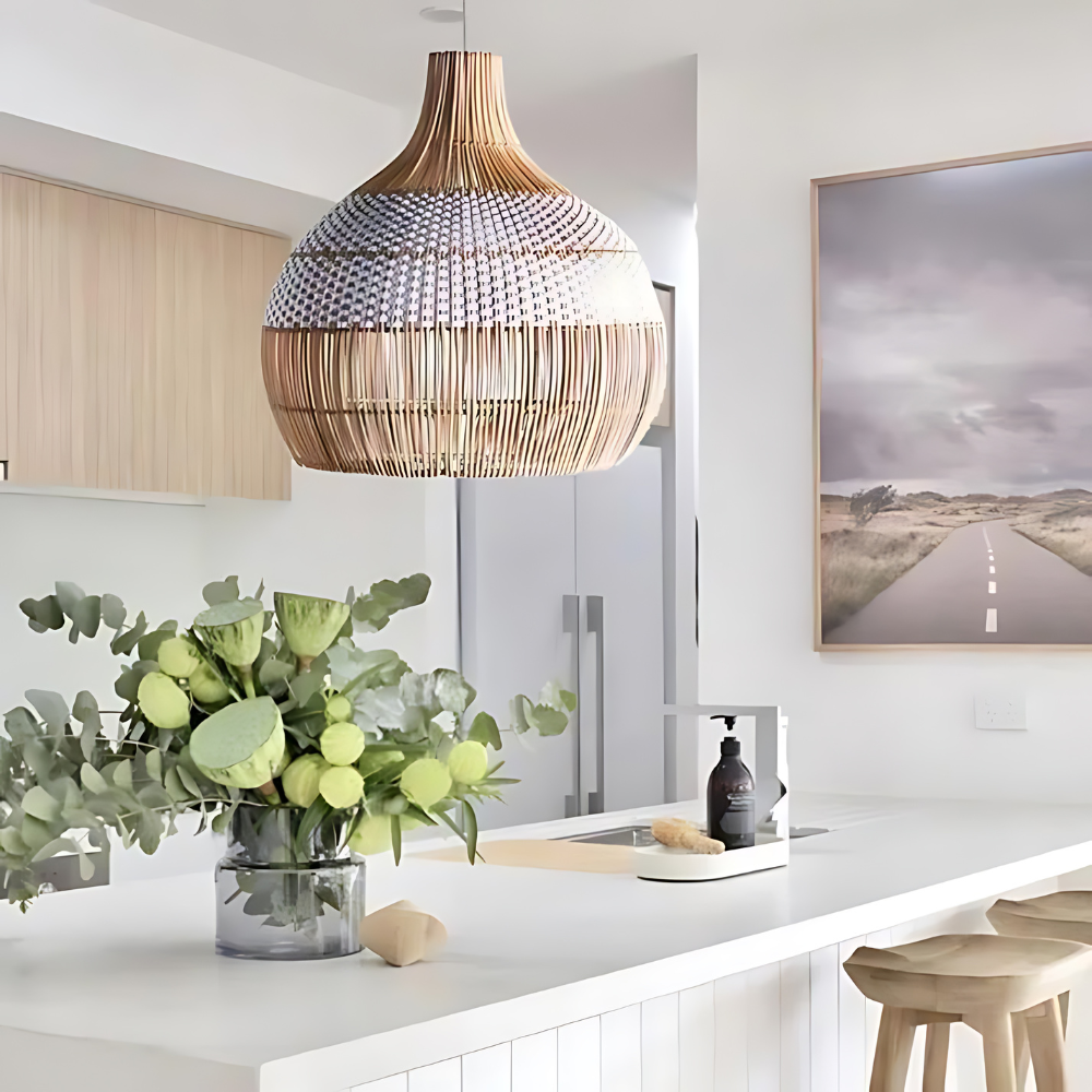 Breezy White Elegance Natural Rattan Pendant Light
