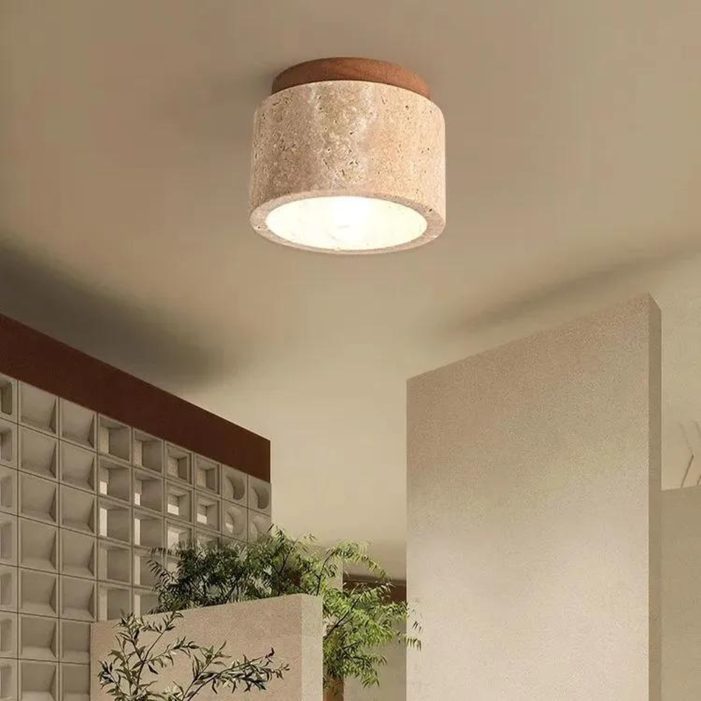 The Yellow Stone Japandi Travertine Ceiling Light