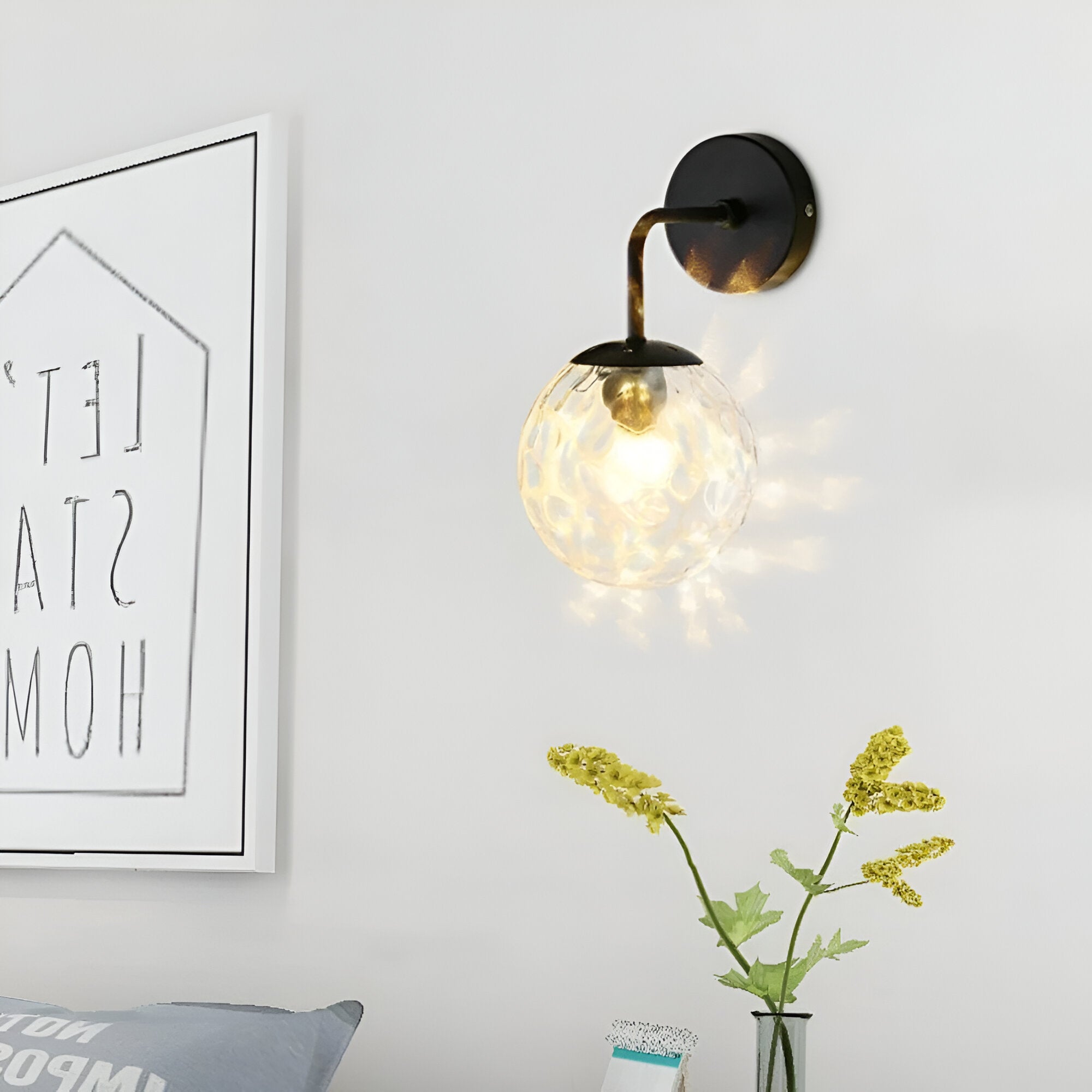 Modern Retro Rippled Glass Sphere Wall Light