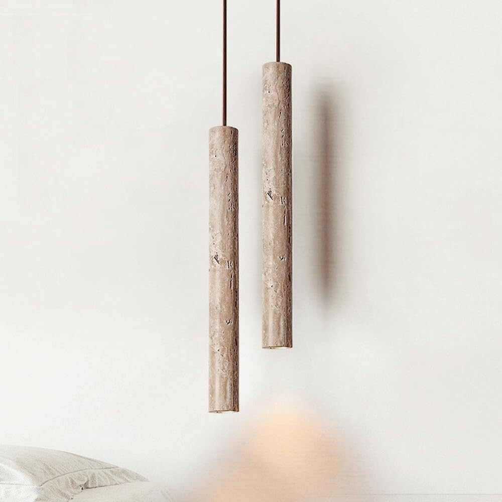 Marbled Travertine Cylinder Modern Pendant Light