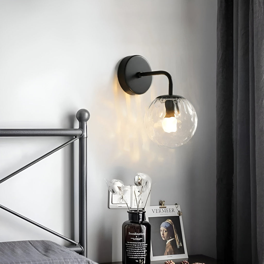 Modern Retro Rippled Glass Sphere Wall Light