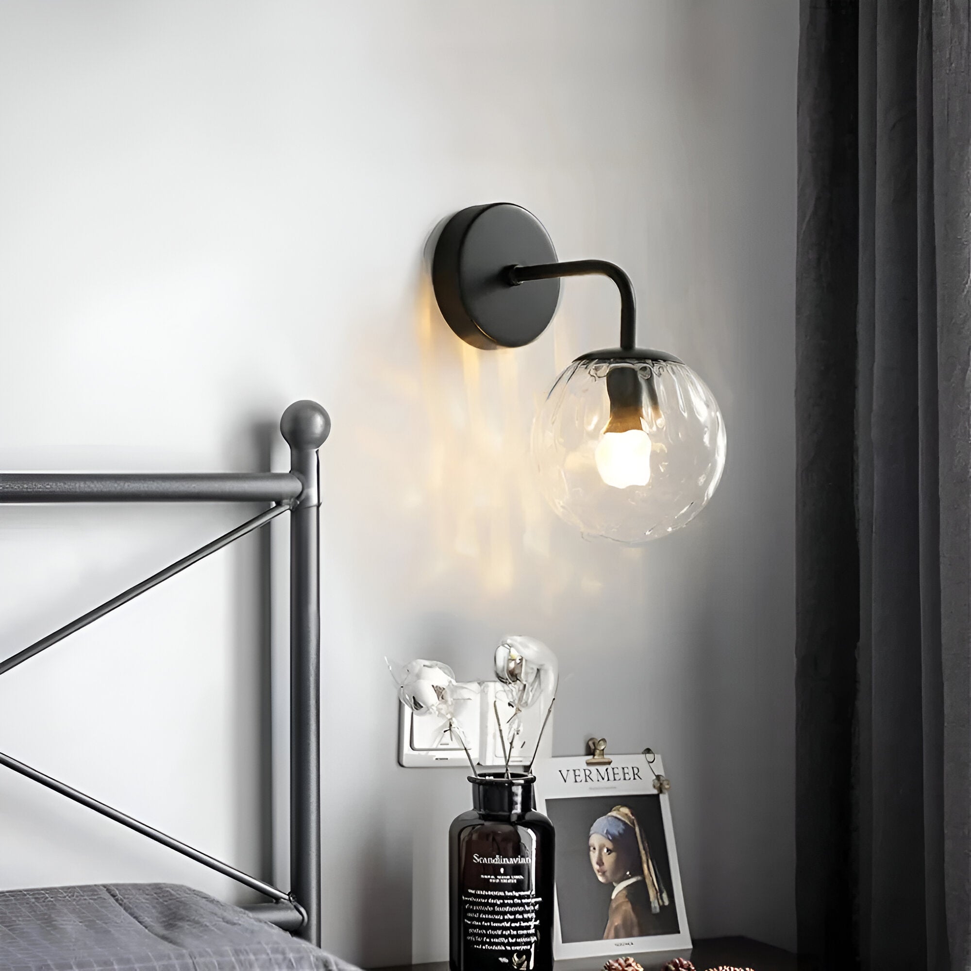 Modern Retro Rippled Glass Sphere Wall Light