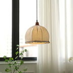 Tally Wood Japandi Linen Pendant Light