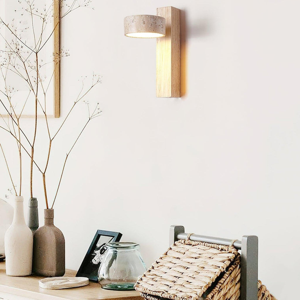 Travertine Wood Bedside Wall Light