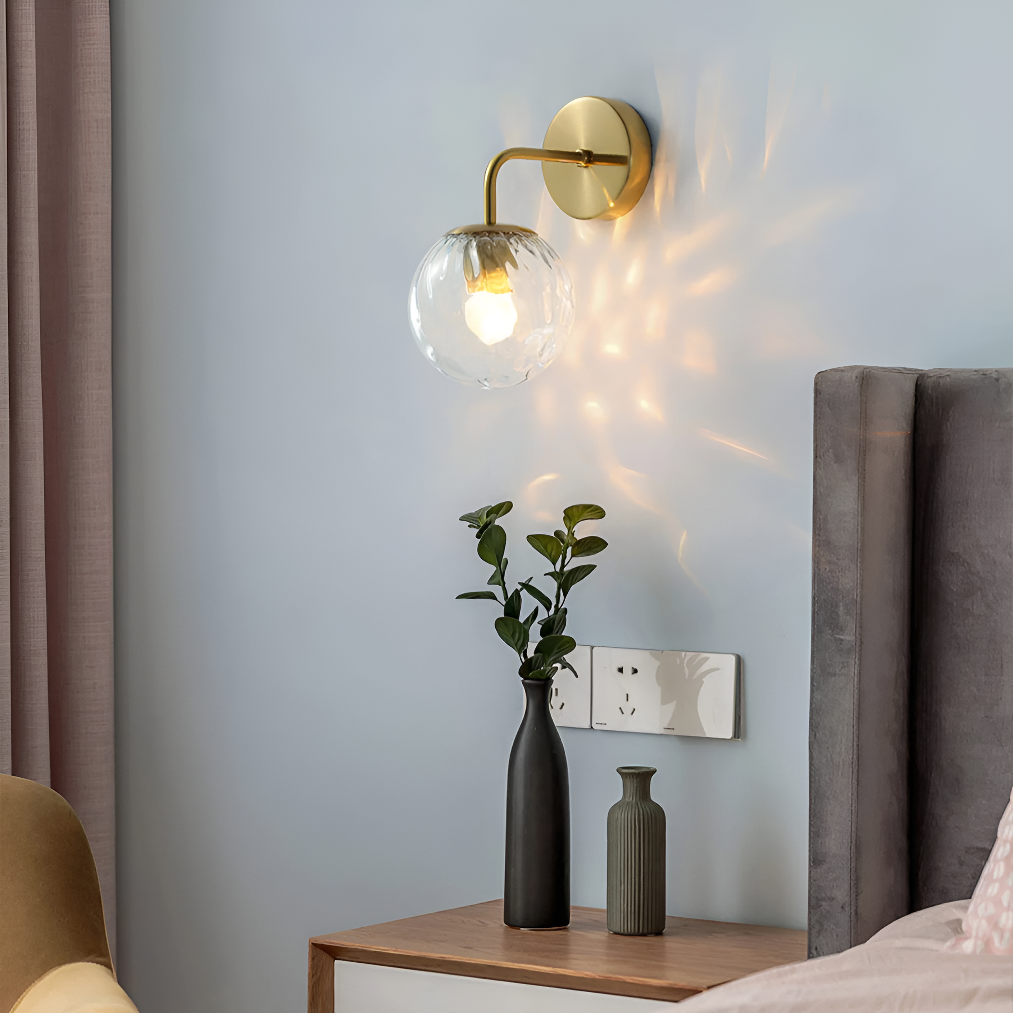 Modern Retro Rippled Glass Sphere Wall Light
