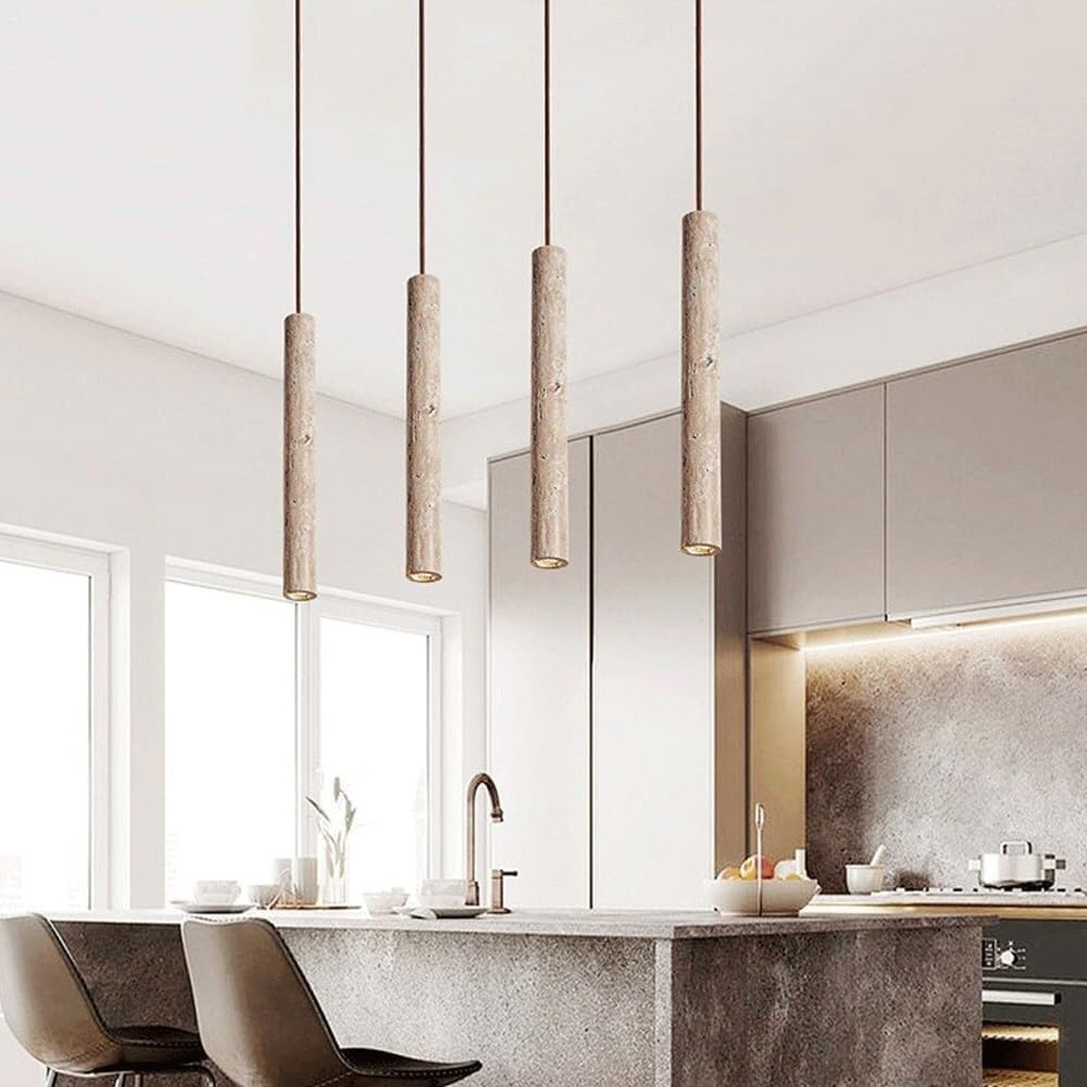 Marbled Travertine Cylinder Modern Pendant Light
