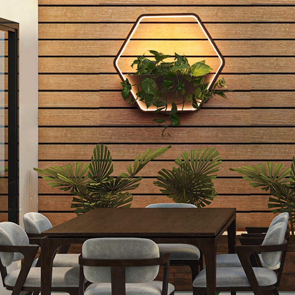 Minimalist Hexagonal Ring With Shelf  IP65 Waterproof Outdoor Light