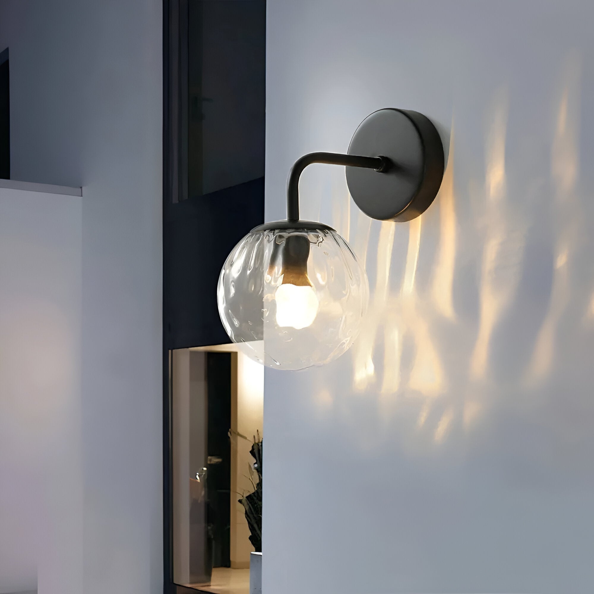 Modern Retro Rippled Glass Sphere Wall Light