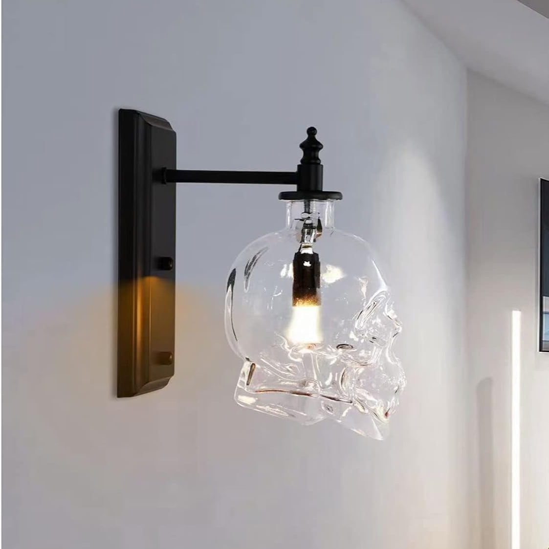 Clear Glass Skull Wall Light