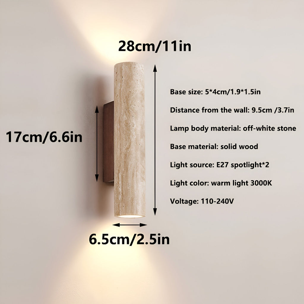 Japandi Tube Travertine Stone Minimalist Wall Light