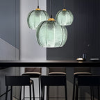 Nordic Green Leaf Pattern Glass Pendant Light