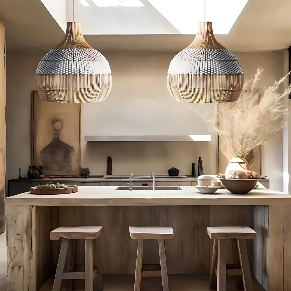 Breezy White Elegance Natural Rattan Pendant Light