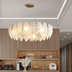 Luxury Gold Glass Feather Chandelier