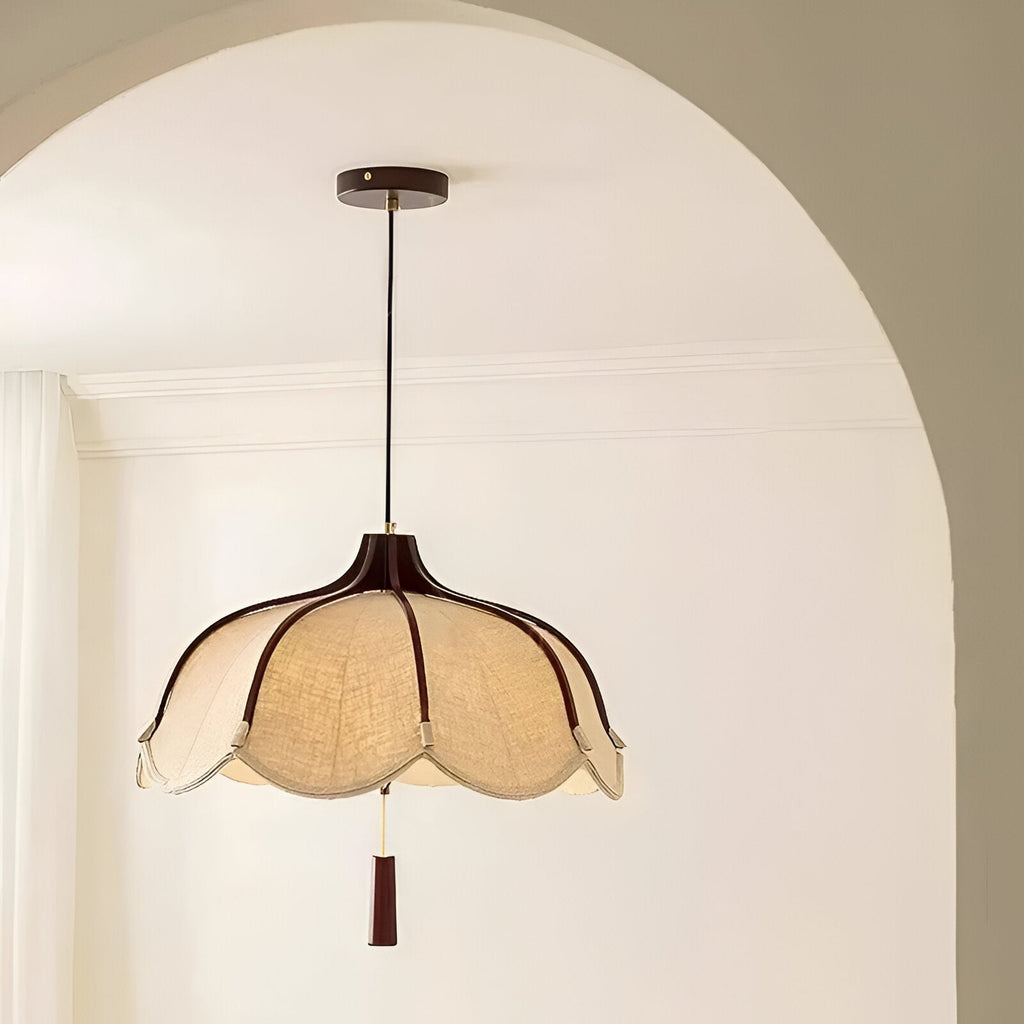 Modern Japanese Wabi Sabi Fabric Flower Shape Pendant Light