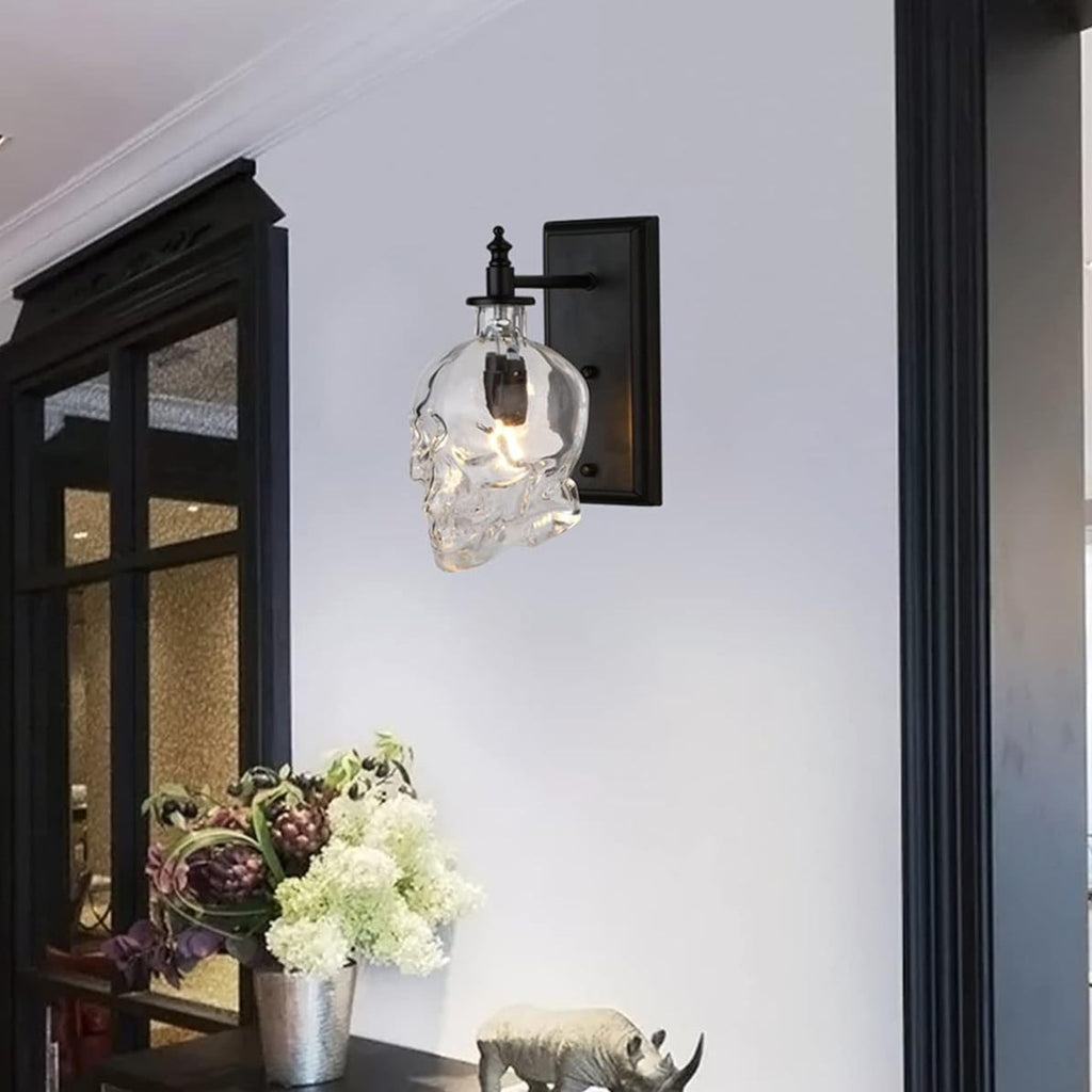 Clear Glass Skull Wall Light