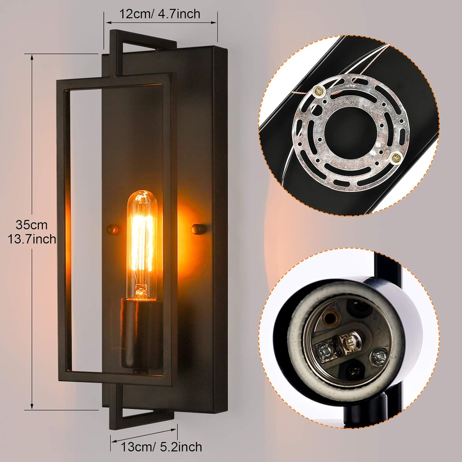 Industrial Metal Rectangular Frame Wall Light