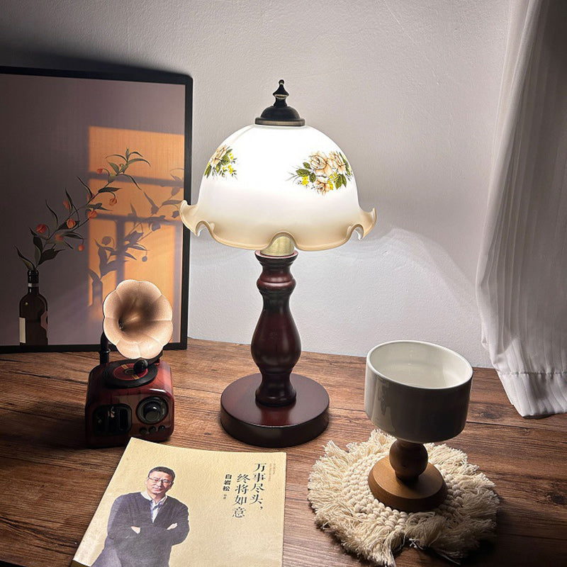 Oriental Dome Wood & Glass Table Lamp