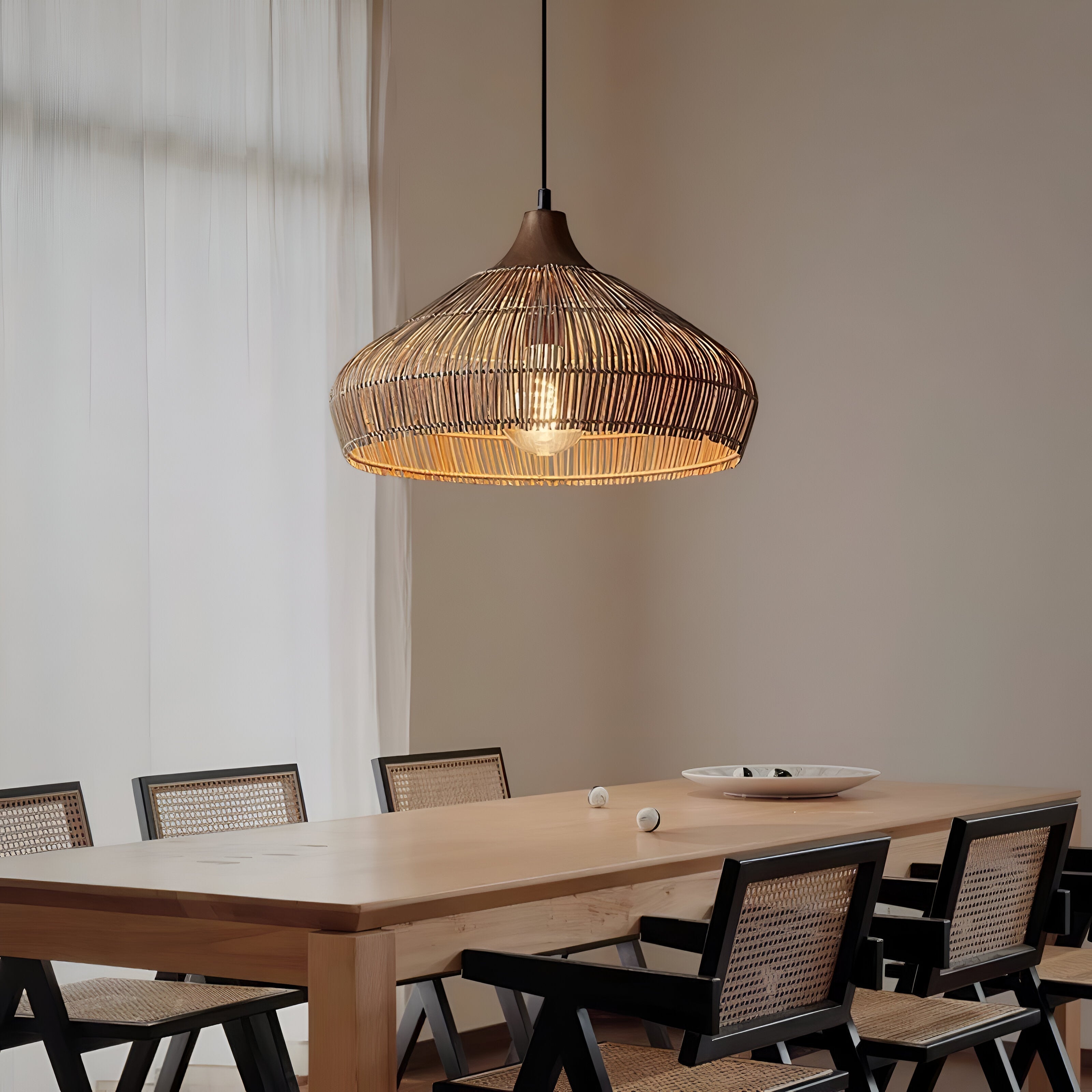 Elegant Natural Rattan Braid Boho Pendant Light