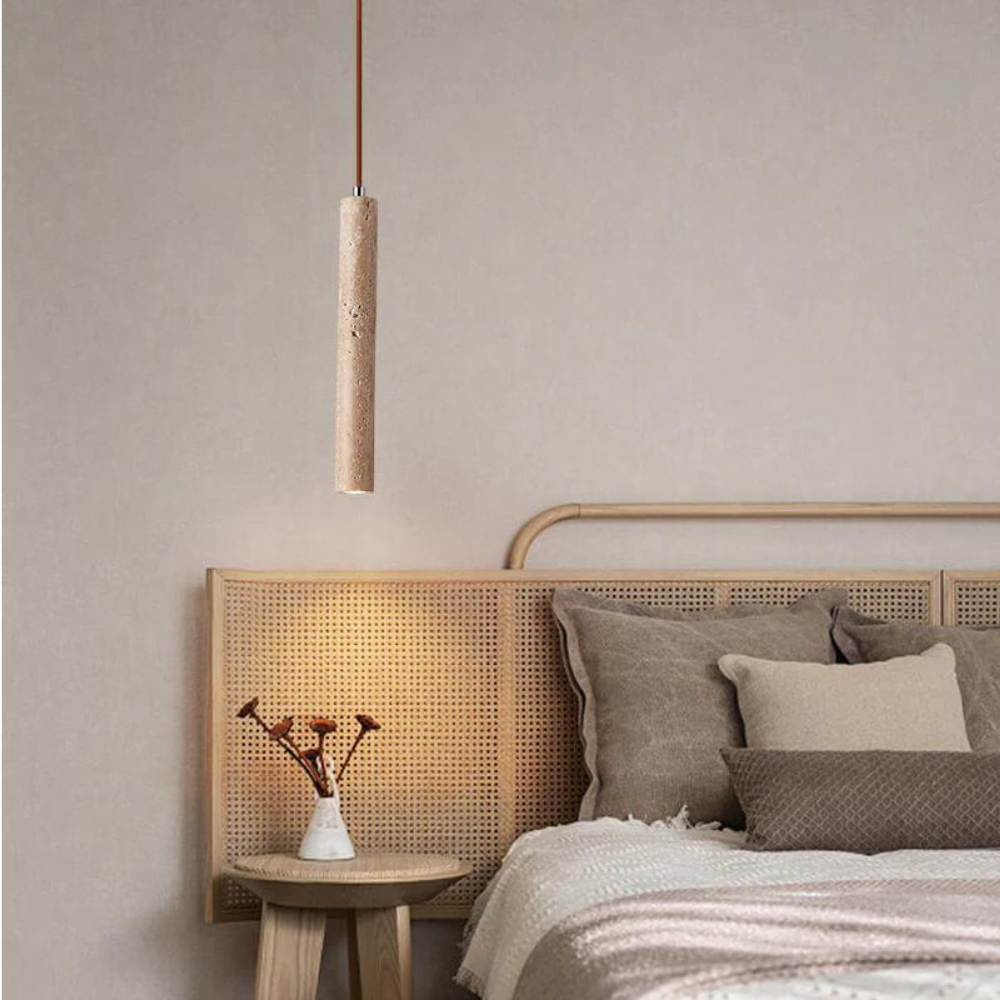 Marbled Travertine Cylinder Modern Pendant Light