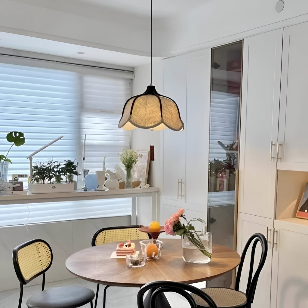 Modern Japanese Wabi Sabi Fabric Flower Shape Pendant Light
