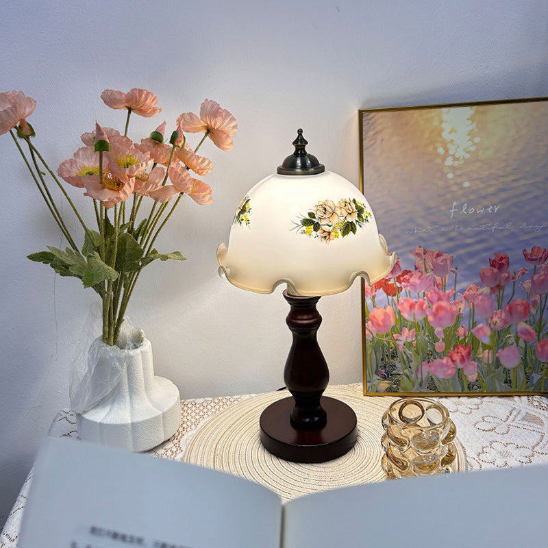 Oriental Dome Wood & Glass Table Lamp