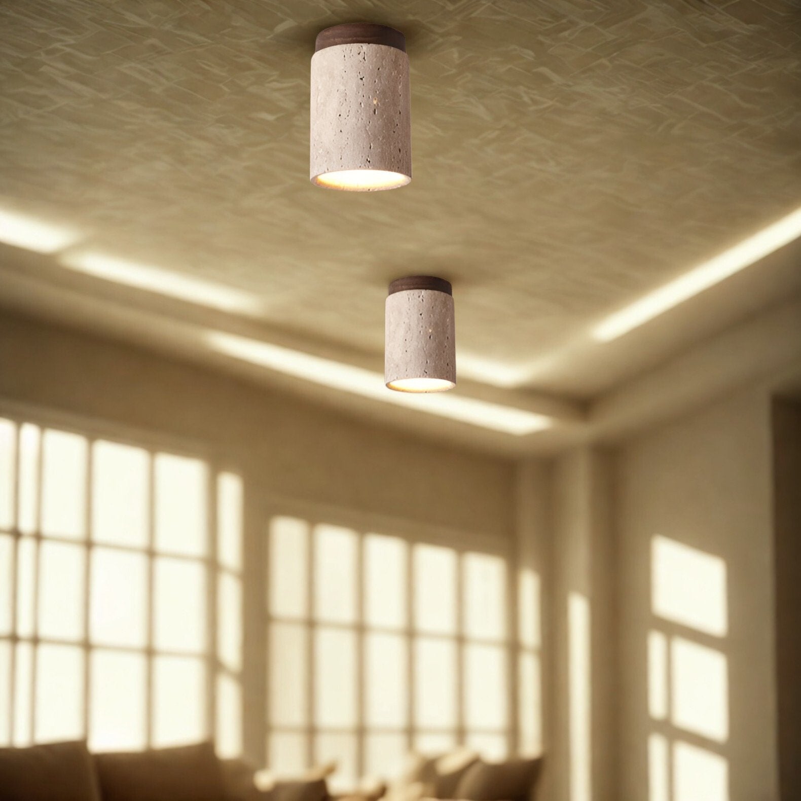 Orin Retro Travertine Flush Mount Ceiling Light