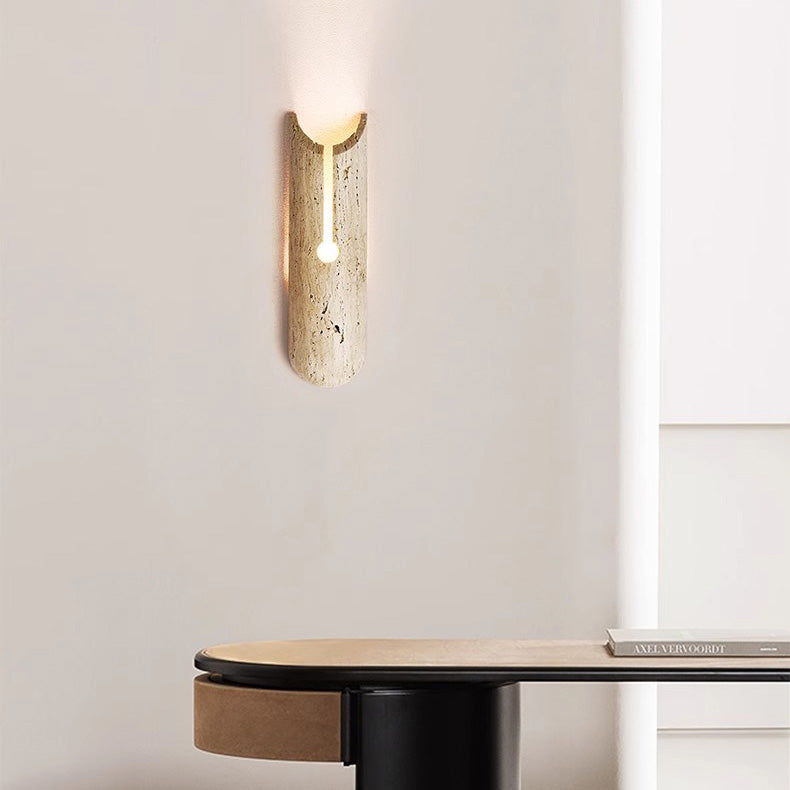 Traditional Japanese Travertine Elliptical Wall Light