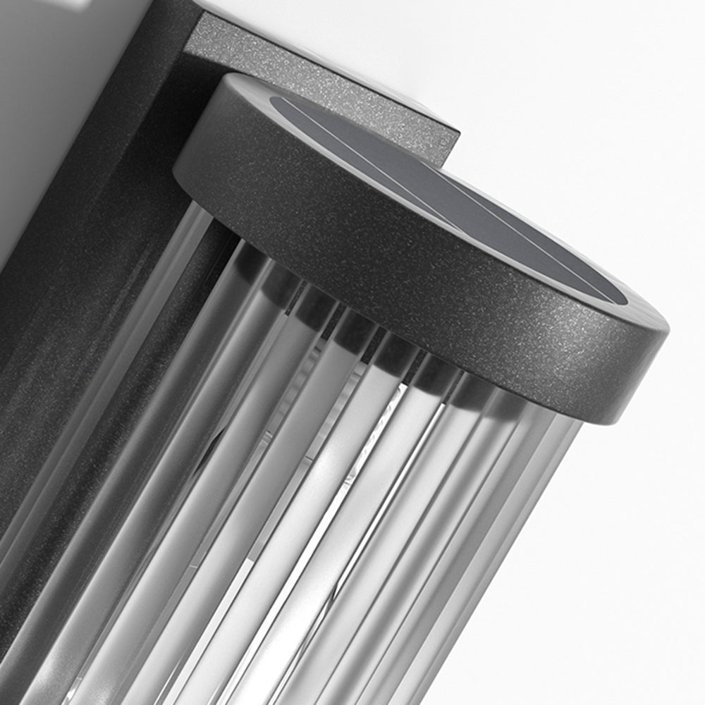 Modern Cylindrical Metal & Glass Outdoor Solar IP65 Waterproof Outdoor Light