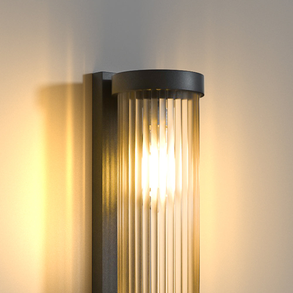 Modern Cylindrical Metal & Glass Outdoor Solar IP65 Waterproof Outdoor Light