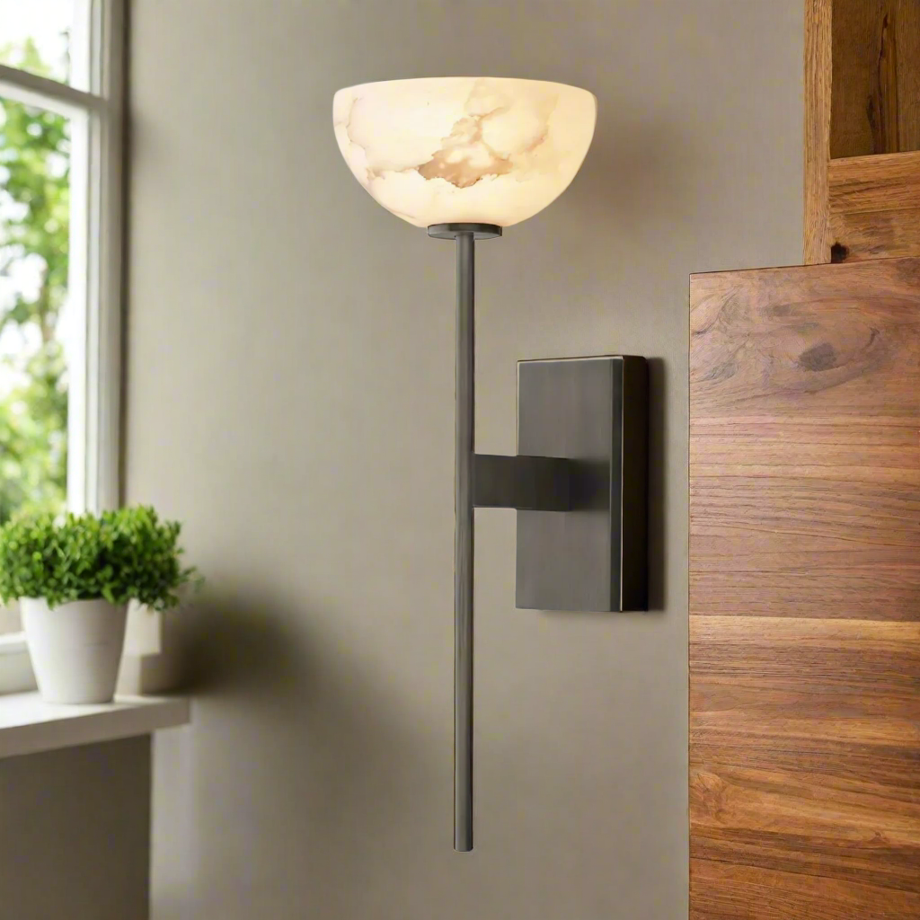 Lunara Glow Alabaster Brass Minimalist Wall Lamp