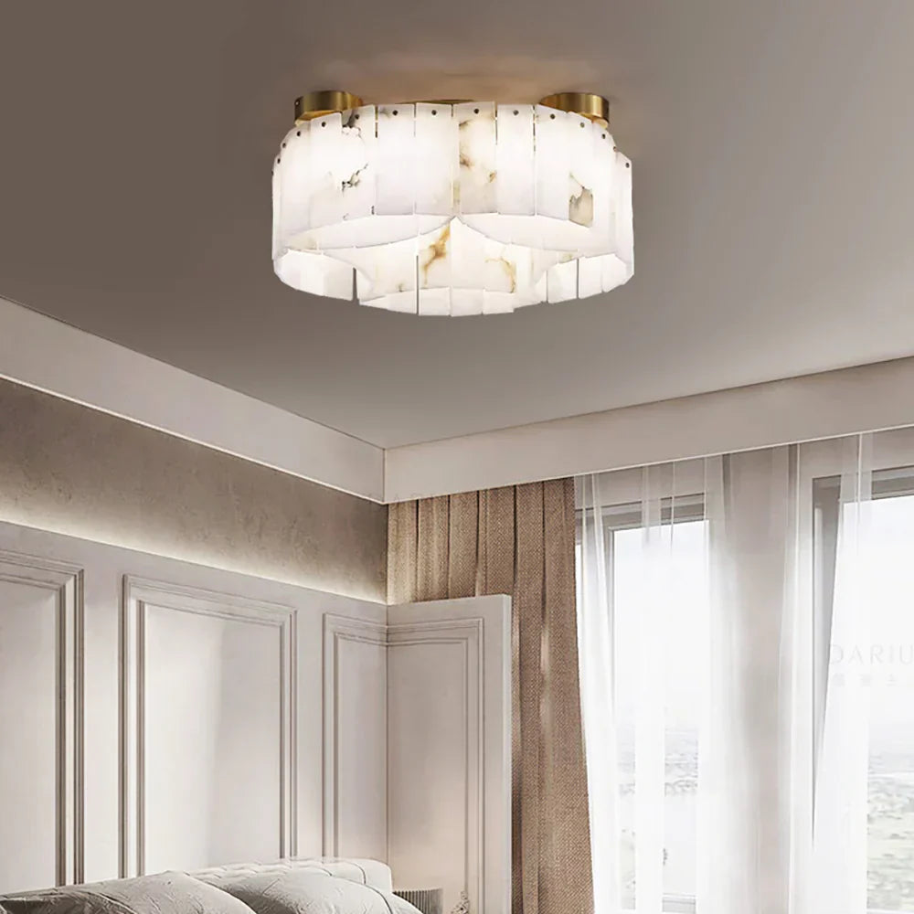 Serena Halo Alabaster Sculptural Brass Ceiling Lamp