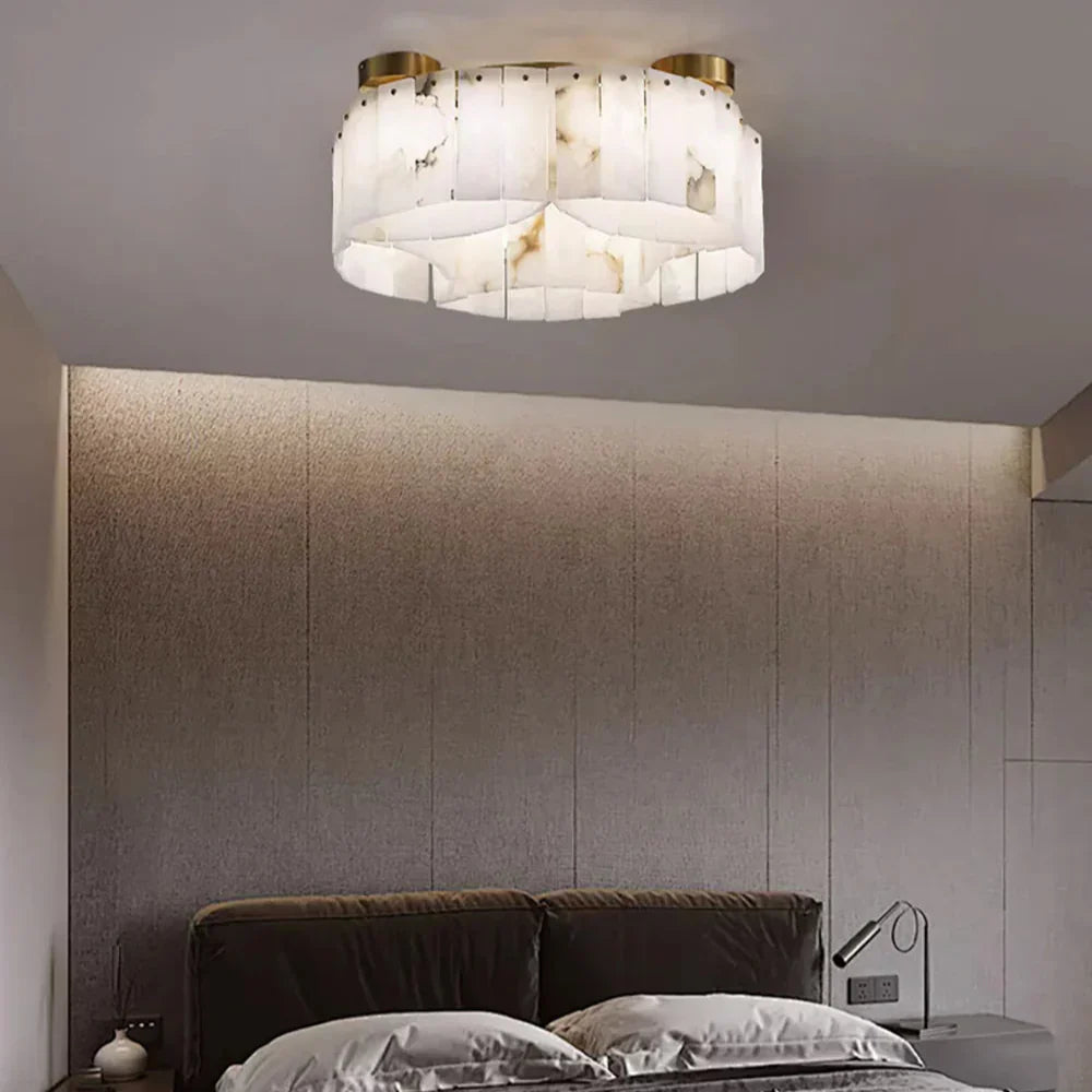Serena Halo Alabaster Sculptural Brass Ceiling Lamp